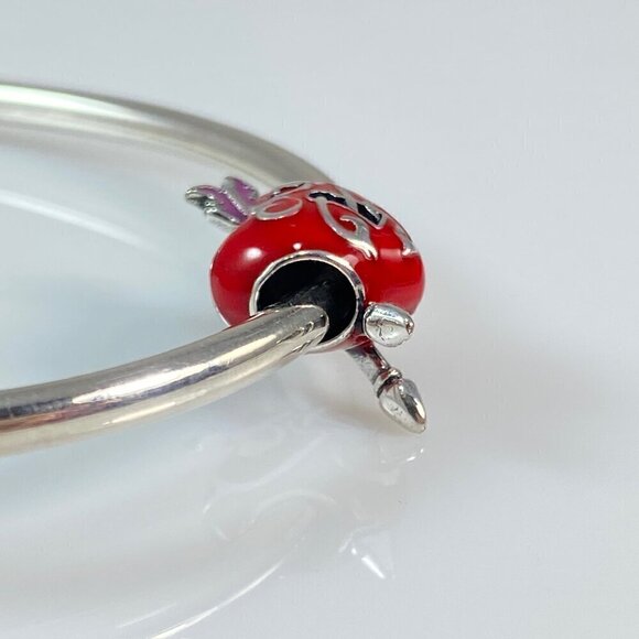 Sterling Silver Red Heart Cupid & Arrow Charm - Picture 5 of 13